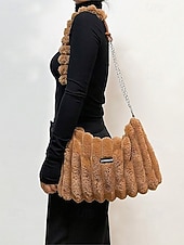 cheap Handbag &amp; Totes-Women's Faux Fur Shoulder Bag, Multi-Color, Versatile Carry Styles, Fashionable Chain Strap, Ideal for Casual &amp; Party Wear