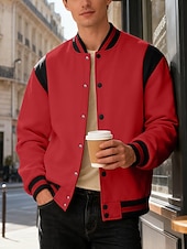 preiswerte Sportjacke-Herren Leichte Jacke Freizeitjacke Collegejacke Outdoor Urlaub Patchwork Tasche Frühling Herbst Farbblock Streetwear Stilvoll Stehkragen Regulär Dunkelgrau Schwarz Wein Marineblau Khaki Jacken