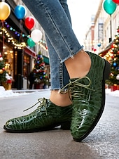 economico Scarpe oxford da donna-scarpe oxford da donna con motivo coccodrillo verde – classiche scarpe eleganti con lacci per occasioni formali, di lavoro e di festa