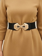 abordables Cinturón de mujer-Cinturón elástico para mujer con hebilla de aleación – elegante material de poliéster, ajuste regulable – perfecto para vestidos, atuendos casuales y formales