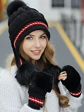 Недорогие Женские шляпы-Женский рождественский вязаный комплект шапки и перчаток, доступен в нескольких цветах, уютный и стильный, идеально подходит для зимнего отдыха на свежем воздухе и в качестве подарка к праздникам