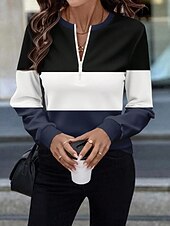 economico Arte &amp; Design Tops-Per donna Felpe con cerniera Patchwork Cerniera Stampato Grafico Geometrico Blocco di colori Moda Casual Manica Lunga Girocollo Top Regolari Casuale Streetwear Abbigliamento Quotidiano Nero Rosa