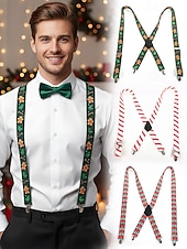 abordables Corbatas y pajaritas para hombres-Tirantes navideños para hombre – poliéster elástico con diseño de pan de jengibre y bastones de caramelo, estilo festivo para fiestas y celebraciones navideñas.