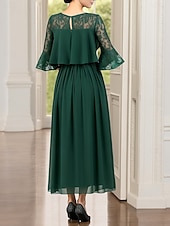 abordables Longitud a la altura del tobillo-Vestido de Fiesta en Línea A de Longitud de Té Ankle Length Vestido de Cóctel Vestido de Invitada de Boda Vestido de Madre de la Novia de Manga Larga Cuello Redondo Fiesta Elegante Vintage con