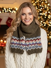 preiswerte Schals für Damen-Weihnachtsstrickschal für Damen – kuschelig, weich, Fair-Isle-Muster, verschiedene Farben, perfekt für die Feiertage und als Wintergeschenk