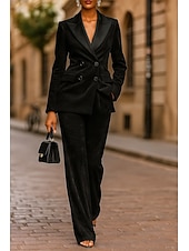 abordables Trajes de Mujer-Mujer Trajes de 2 piezas Trajes de pantalón Formal Invitado a la boda Satén Crepé elástico Elegante Vintage Sencillo Manga Larga Hasta el Suelo Muesca Solapa de Pico Botonadura Simple