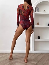 levne Jednodílné plavky-Dámský jednodelný plavkový úbor zeštíhlující sexy výřez Boho monokiny kontrola břicha vysoký pas štíhlé bez zad dovolená módní grafický geometrický kulatý výstřih dlouhý rukáv bez rukávů