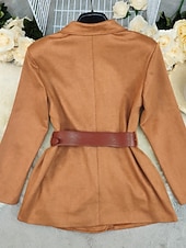 cheap Blazers &amp; Suits-Women's Winter Coat Blazer Warm Comfortable Pocket Buttons Active Fashion Solid Color Outdoor Vacation Going out Weekend Long Turndown Regular Fit Long Sleeve Outerwear Khaki Fall Winter
