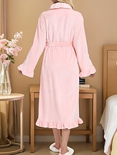 billiga Loungewear till damer-Dam Morgonrock Ledigt Ren färg Ficka Hem Dagligen Säng Långärmad Tröjkrage Svart Vit Rodnande Rosa Rubinrött Purpur Höst Vinter Lös passning