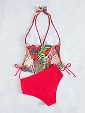 economico Tankini-Costume da bagno tankini da donna 2 pezzi arricciato palmo cheeky controllo pancia vita alta slinguato senza schiena vacanza in spiaggia scollatura a halter floreale senza maniche