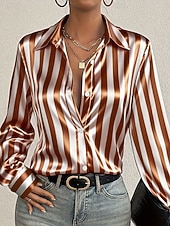 preiswerte Schicke Blusen-Damenhemd Schicke Tops Formelle Arbeitsbluse Grafik Gestreift Elegant Stilvoll Lässig Lange Ärmel Kragen Reguläre Tops Arbeit Täglich Schwarz Rot Braun Frühling Herbst Winter