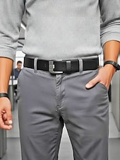 abordables Cinturones de hombre-Cinturón de piel auténtica para hombre – diseño clásico con hebilla de acero inoxidable, perfecto para regalos de Navidad y para uso diario.