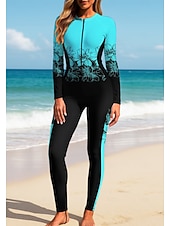 お買い得  ワンピースラッシュガード-女性用 レギュラー ラッシュガード フルボディラッシュガード ワンピースサーフィンスーツ 花 トロピカル風 カラーブロッキング ジッパーを閉める 内蔵ブラ付き フロントファスナー UVサンプロテクション フルカップ UPF50+ 長袖 フルボディー スイムウェア ボディスーツ サーフィン カヌー ビーチ 夏