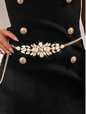 abordables Cinturón de mujer-Cadena de cintura con cristales de estrás para mujer: un accesorio dorado brillante para fiestas elegantes de Año Nuevo y bailes. &amp;eventos de baile formales