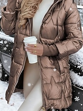 cheap Quilted Puffer Jackets-Women's Down Jacket Puffer Jacket Quilted Jacket Warm Comfortable Zipper Pocket Fashion Casual Plain Street Daily Wear Going out Zipper Regular Hooded Regular Fit Long Sleeve Outerwear Black