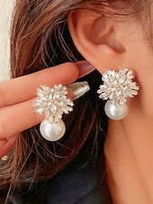 cheap Women's Earring-Women's Christmas Pearl and Crystal Snowflake Earrings, Alloy Material, Available in Red, White, and Multiple Colors – Perfect Holiday Gift