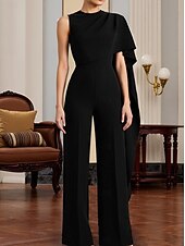 preiswerte Overalls für Mütter-Overalls Bodenlang Brautmutterkleid Ärmellos Rundhalsausschnitt Elegant Einfach Formell Hochzeitsgast Stretchstoff mit Einfarbig