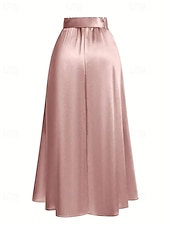 abordables Faldas Formales-Mujer Faldas de satén Moda Maxi Alta cintura Faldas Plano Plisado Microelástico Diario Cita Vino Negro Rosa Verde Oscuro Primavera