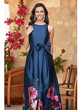 cheap Floor Length-A-Line Floor Length Wedding Guest Dress Formal Dresses Evening Gown Mother of the Bride Dress Sleeveless Crew Neck Elegant Vintage Cocktail Formal Wedding Guest Satin with Flower