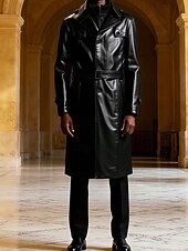 Χαμηλού Κόστους Ανδρική καμπαρντίνα-Ανδρικά Jeci Piele Μπουφάν Biker Μπουφάν μοτοσικλέτας Διακοπές Καθημερινά Αντιανεμικό Διατηρείτε Ζεστό Τσέπη Φθινόπωρο Χειμώνας Σκέτο Μοντέρνα Κλασσικό Πέτο Μακρύ Μαύρο Σακάκια