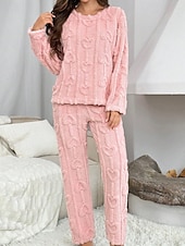 preiswerte Damen Loungewear-Damen Schlafanzug Freizeitkleidung Schlafanzug Set Lässig Einfarbig Elastischer Bund Hose Heim Täglich Bett Langarm Rundhalsausschnitt Rosa Herbst Winter Lässiger Schnitt