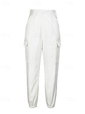 abordables pantalon cargo femme-Femmes Pantalons Cargo Chinos Streetwear Occasionnel Longueur complète Taille moyenne Uni Avec Poches Taille Élastique Confortable Non Elastique Quotidien Extérieur Vacances Blanche Été Printemps
