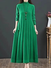 preiswerte Pulloverkleider-Damen Pullover Kleid Elegant Lässig Weich Einfarbig Gerippt Rollkragen Gestrickt Langarm Lange Oberteile Stricken Outdoor Täglich Wochenende Blau Schwarz Herbst Winter