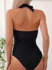 economico Costumi interi-Costume da bagno intero da donna snellente colorblock monokini controllo della pancia vita alta slanciato senza schienale abbigliamento da spiaggia per le vacanze blocco di colore collo a halter