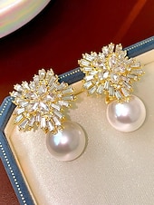 cheap Women's Earring-Women's Christmas Pearl and Crystal Snowflake Earrings, Alloy Material, Available in Red, White, and Multiple Colors – Perfect Holiday Gift