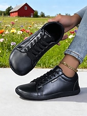 abordables Zapatillas de mujer-Zapatillas clásicas blancas de piel sintética de corte ancho para mujer: zapatos planos informales con cordones para tenis, caminar, la escuela y uso diario.