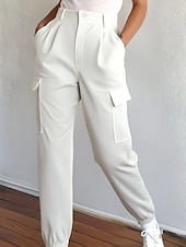 abordables pantalon cargo femme-Femmes Pantalons Cargo Chinos Streetwear Occasionnel Longueur complète Taille moyenne Uni Avec Poches Taille Élastique Confortable Non Elastique Quotidien Extérieur Vacances Blanche Été Printemps