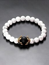 economico Gioielli da uomo-Bracciale da uomo in pietra naturale – design regolabile con perline e dettaglio a corona, disponibile in più colori, perfetto per l'abbigliamento casual e per le occasioni speciali