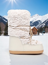 baratos Botas de neve e inverno-Botas de neve femininas, quentes e antiderrapantes, com acabamento em pele sintética - estilo aconchegante para atividades ao ar livre no inverno.