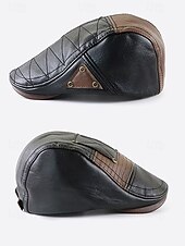 preiswerte Herrenhüte-Herren-Schiebermütze aus Kunstleder, gestepptes Design mit dreieckigen Akzenten, in verschiedenen Farben erhältlich, stylisch und warm für Winter und Freizeit