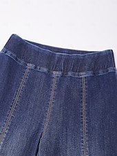 preiswerte Damenhosen-Damen-Jeanshose mit weitem Bein, Stretch-Gummibund vorne, schlankmachender Einsatz, lässig, Urlaub, Alltag, Frühling, Sommer, Herbst