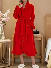 billiga Loungewear till damer-Dam Morgonrock Ledigt Ren färg Ficka Hem Dagligen Säng Långärmad Tröjkrage Svart Vit Rodnande Rosa Rubinrött Purpur Höst Vinter Lös passning
