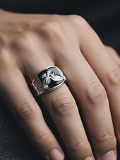 voordelige Heren sieraden-herenring van roestvrij staal met adelaarsmotief, zwart geëmailleerd ontwerp met gouden en zilveren afwerking, modieuze statementring, perfect voor casual of formele gelegenheden