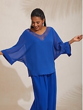 お買い得  ブラウス＆シャツ-シフォン カジュアル マジャル スリーブ ディープ V ブラウス