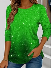 economico Maglietta Arte &amp; Design-Maglietta per Donna Grafica Moda Vintage Elegante a Maniche Lunghe Top Regolari Collo Rotondo Quotidiano Weekend Stampa Blu Rosso Viola Fucsia Verde Autunno Inverno