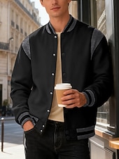preiswerte Sportjacke-Herren Leichte Jacke Freizeitjacke Collegejacke Outdoor Urlaub Patchwork Tasche Frühling Herbst Farbblock Streetwear Stilvoll Stehkragen Regulär Dunkelgrau Schwarz Wein Marineblau Khaki Jacken
