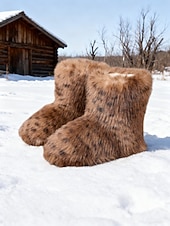 cheap Cowboy &amp; Western Boots-Women&#039;s Leopard Print Faux Fur Snow Boots - Cozy Winter Booties with Soft Faux Fur Lining, Stylish and Warm for Cold Weather and Outdoor Activities