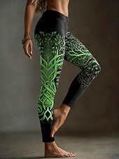 preiswerte Viking-Druck-Damen Leggings Vintage Ethno-Stil Lässig Volle Länge Hohe Taille Grafik Abstrakt 3D-Druck Schnelltrocknend Atmungsaktivität Weich Hohe Elastizität Täglich Straße Athleisure Blau Gelb Grün Herbst