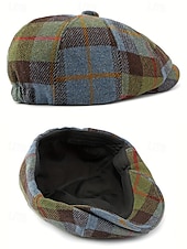 levne Pánské klobouky-Pánská vintage britská kostkovaná čepice pro novináře – polyesterový materiál, více barev, klasický retro styl pro běžné nošení a outdoor