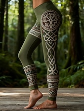 Недорогие Викинг принт-Леггинсы для женщин викингов бохо отпуск винтажный этнический стиль полный длины высокой талии графическое дерево мягкие комфортные эластичные формальные для отпуска красные зеленые весна осень зима