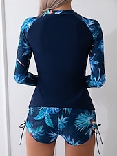 Недорогие Танкини-Женский танкини из 2 предметов купальник с молнией спереди пальмы шорты контроль живота высокая талия узкий спина без бретелек пляжная одежда цветочный листья высокий вырез длинные рукава