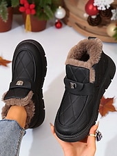 billiga Snö- och vinterstövlar-damkaffefärgade quiltade vinterkorta stövlar – varma slip-on pufferstövlar med foder i fuskpäls och rem för utomhusbruk i snö och vardagsbruk