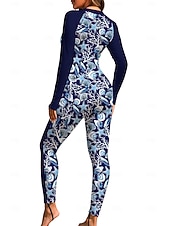 Недорогие Рашгард One Pieces-Жен. Рашгард Рашгард на все тело Цельный костюм для серфинга Океан Застегнуться со встроенным бюстгальтером Передняя молния УФ-защита от солнца Закрытая чашечка UPF50+ Длинный рукав Чехол