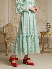 baratos Scarpins de salto bloco-Sapatos Mary Jane femininos vintage dos anos 1950 em couro sintético verde com detalhe de laço - estilo retrô elegante, perfeitos para eventos vitorianos e eduardianos e reuniões formais.