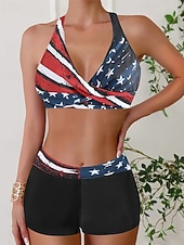 cheap Tankinis-Women's Swimwear 2 Piece Shorts Swimsuit Backless Vacation Beach Wear Geometic V Neck Sleeveless Bathing Suits