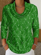 Χαμηλού Κόστους Τέχνη &amp; Σχεδίαση μπλουζάκι-Γυναικεία Χιτώνας Κοντομάνικα Στάμπα Σε επίπεδα Φλοράλ Γραφική Γεωμετρικό Κομψό Βίντατζ Μοντέρνα Μακρυμάνικο Με σούρα στο λαιμό Κανονικά μπλουζάκια Καθημερινά Εξόδου Σαββατοκύριακο